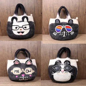 Women Cute Cat Pattern Wool Felt Tote Bag Large Capacity Handbag For Commuting Street Style Casual Daily Use Portable Bag