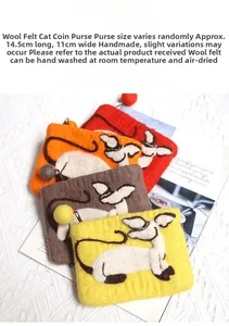 Monederos de gato en fieltro de lana hechos a mano, varios colores, 14,5 x 11 cm