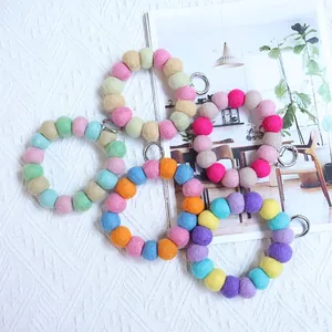 Handmade wool felt ball keychain wristlet with silver spring ring in assorted colors