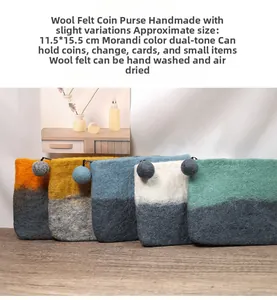 Wool felt coin purses in Morandi dual-colors with pompom zippers, 11.5x15.5cm size