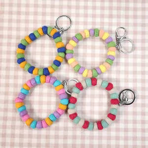 Handmade 1cm wool felt ball keychain bracelets with silver clasps in vibrant colors