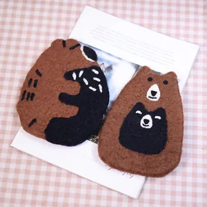 Cute Cartoon Bear Felt Coaster Heat Resistant Placemat Soft Brown Animal Placemat For Home Table Decoration Photo Prop