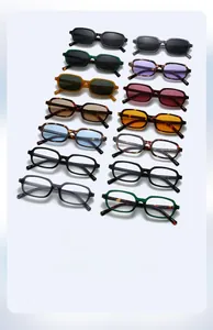 Collection of rectangle frames in 14 colors including tinted sunglasses and clear lenses