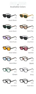 Collection of rectangle sunglasses in 14 colors featuring diverse frame and lens options