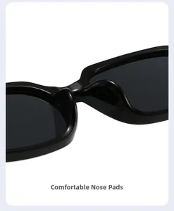 Macro detail of comfortable integrated nose pads on black square frame sunglasses