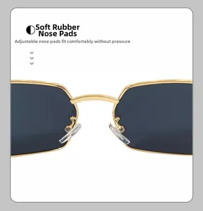 Close-up of adjustable soft rubber nose pads and gold metal bridge on sunglasses