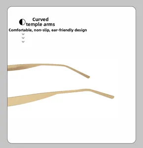 Detail of ergonomic curved metal temple in gold finish for enhanced comfort and non-slip fit