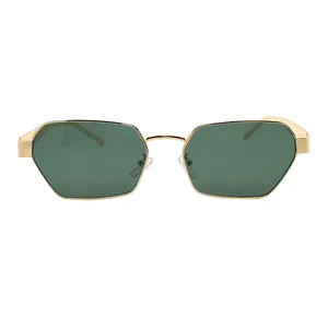 2025 retro geometric sunglasses with gold metal frame and dark green lenses