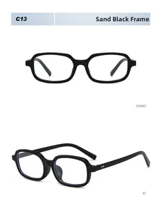 Front and side view of sand black square eyewear frame with premium finish