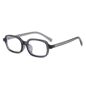 Classic transparent grey rectangular glasses frame for women in a 45-degree side view