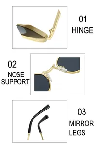 Detailed close-up of golden metal hinges and nose pads on polygon sunglasses