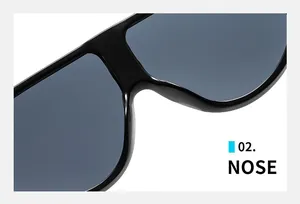 Close-up of the integrated nose pad design on black oversized fashion sunglasses