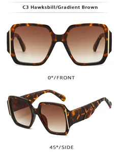 Detailed views of tortoiseshell square sunglasses with gradient brown lenses