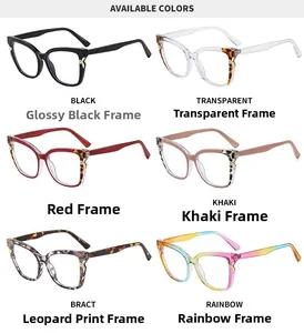 Detailed grid view of cat eye fashion glasses frames in six various color combinations