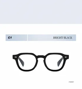 Front view of classic bright black glasses frame C1 with silver arrow metal accents