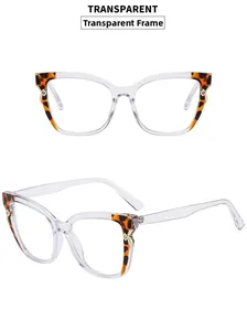 Detail of transparent cat-eye frame with stylish tortoiseshell accent on the outer corners
