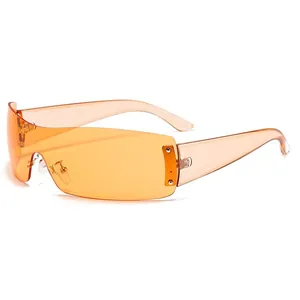 Lunettes de soleil de sport futuristes Y2K sans monture avec verre orange translucide