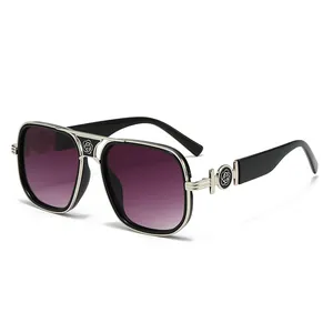 Classic oversized aviator sunglasses with silver metal frame and purple gradient lenses