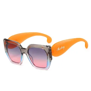 Lunettes De Soleil Carrées Surdimensionnées Monture PC Protection UV400 Dégradé Coloré Rétro Pour Femmes Hommes Streetwear