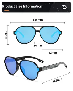 Guide des tailles détaillé pour lunettes aviateur noires aux verres bleus et cadre 145mm