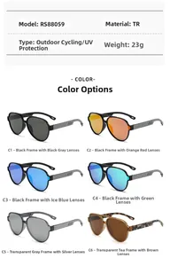 Détails des lunettes aviateur RS88059 avec monture TR et protection UV en six couleurs