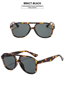 Detail of tortoiseshell aviator sunglasses with double bridge and anti-slip temple tips
