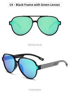 Lunettes de soleil aviateur classiques avec monture noire et verres polarisés verts