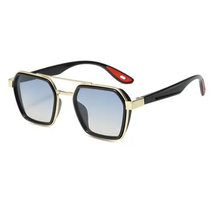 Punk style retro hexagonal sunglasses with gold double bridge and gradient lenses