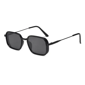 Classic black square frame sunglasses with textured metal temples and polarized lenses
