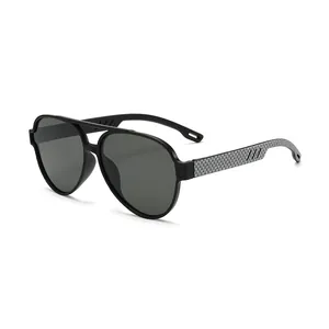 Lunettes de Soleil Pilote Polarisées pour Hommes Femmes Double Pont Aviateur Lunettes de Soleil Texture Fibre de Carbone Protection UV400 Sport Plein Air