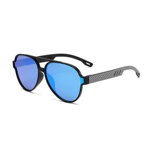 Lunettes de soleil aviateur classiques avec verres polarisés bleus et branches en carbone