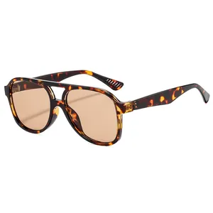 Fashion double bridge aviator sunglasses with tortoise frame and brown lenses for outdoors