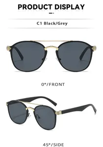 Front and side views of vintage round metal sunglasses with C1 black and grey lenses