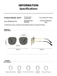 Spécifications détaillées de taille pour lunettes de soleil en métal modèle 9618