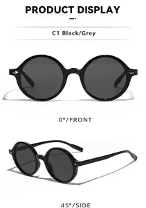 Retro-Rundsonnenbrille in Schwarz mit silbernen Flügelakzenten in Front- und Seitenansicht