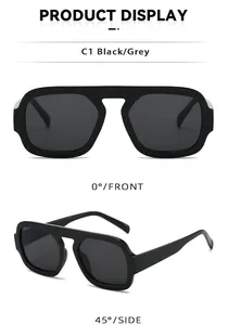 Vues de face et de côté de lunettes de soleil pilote vintage avec monture noire et verres