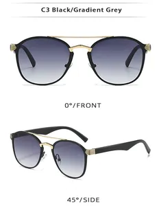 Front and side view of double-bridge Boston sunglasses with black frames and gradient grey lenses