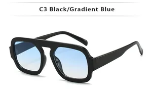 Détail de lunettes de soleil aviateur rétro monture noire avec verres dégradé bleu