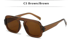Détail des lunettes de soleil aviateur marron translucides avec charnières métalliques