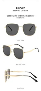 Vues détaillées de lunettes de soleil en métal doré avec verres gris foncé sous plusieurs angles