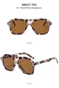Front and side view of tortoise shell aviator sunglasses with tea lenses and metal rivets