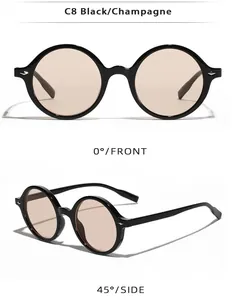 Detailansicht der runden Retro-Sonnenbrille mit Silberpfeilen und champagnerfarbenen Gläsern