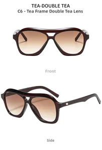 Front and side views of vintage aviator sunglasses with brown gradient lenses