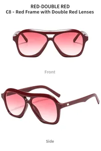 Macro view of vintage oversized red pilot sunglasses with double bridge and gradient lenses