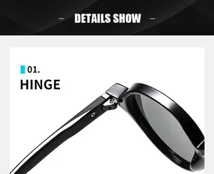 Detailed close-up of a durable metal hinge and screw on a black retro sunglasses frame