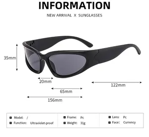 Detailed dimensions of wrap around sports sunglasses with PC frame and UV protection lens