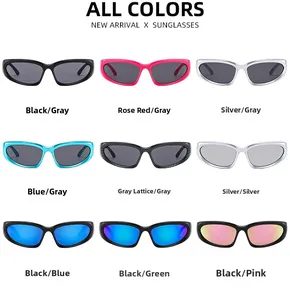 Cuadrícula detallada con nueve variantes de color de gafas de sol deportivas modernas
