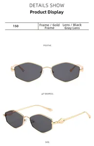Detaillierte Vorder- und Seitenansicht der goldenen Hexagon-Sonnenbrille mit grauen Gläsern