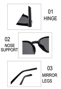 Detail view of durable hinges, integrated nose pads and smooth temple tips on black sunglasses