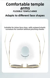 Detail of flexible gold metal frame temples showing elasticity and adaptive fit features